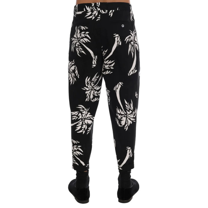 Dolce & Gabbana Black Tree Cotton Stretch Pants