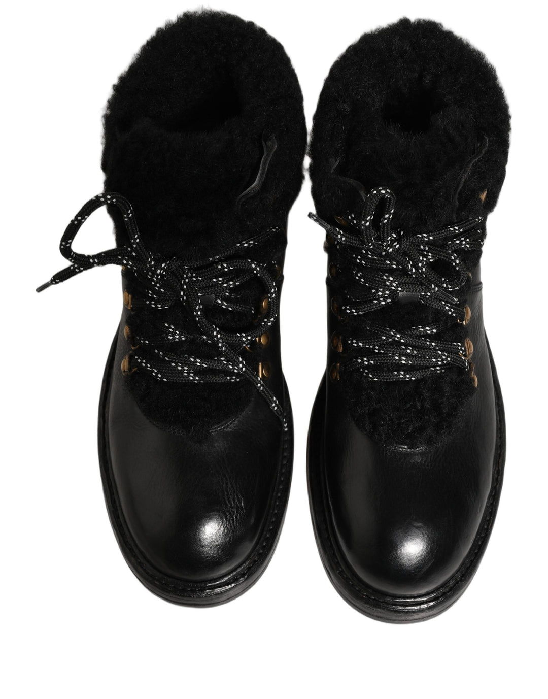 Dolce &amp; Gabbana Black Trekking Fur Lace Leather Boots Shoes