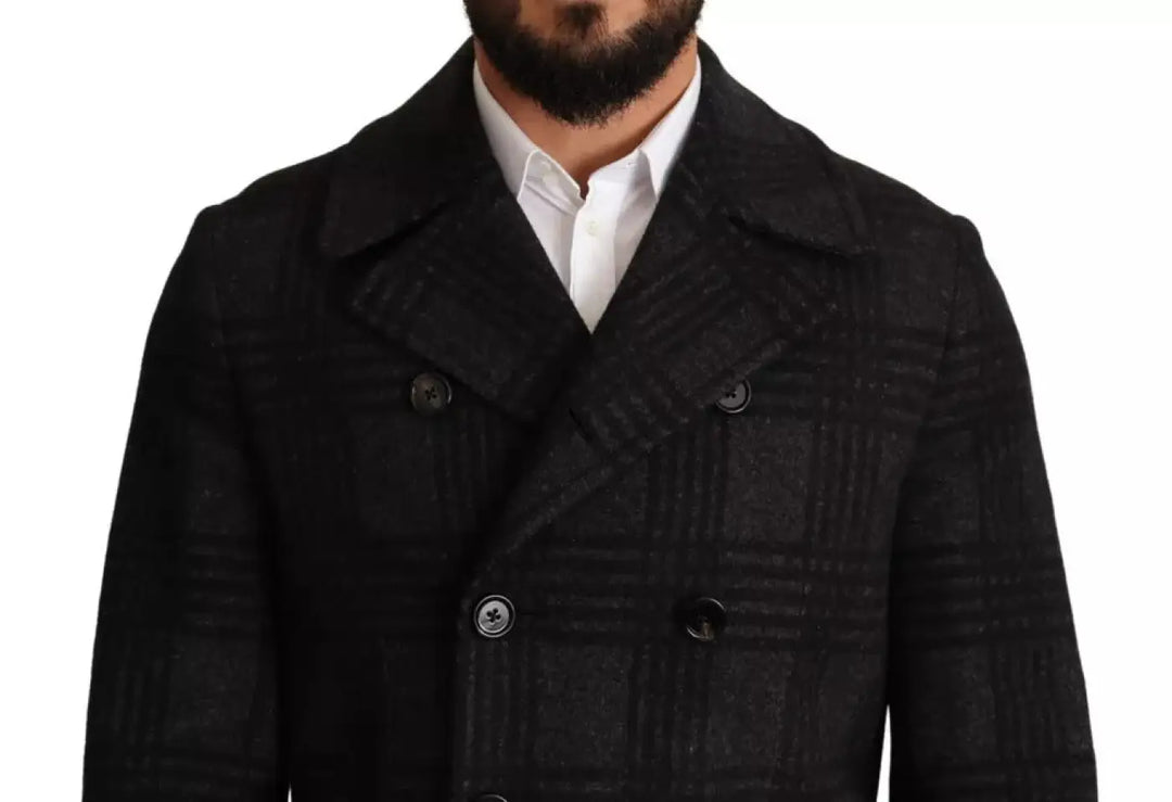 Dolce &amp; Gabbana Black Trench Coat Check Wool Jacket