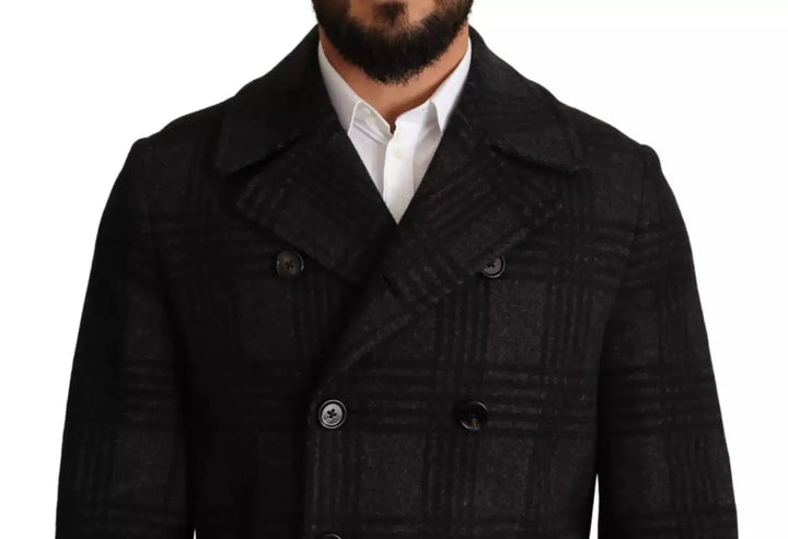 Dolce &amp; Gabbana Black Trench Coat Check Wool Jacket