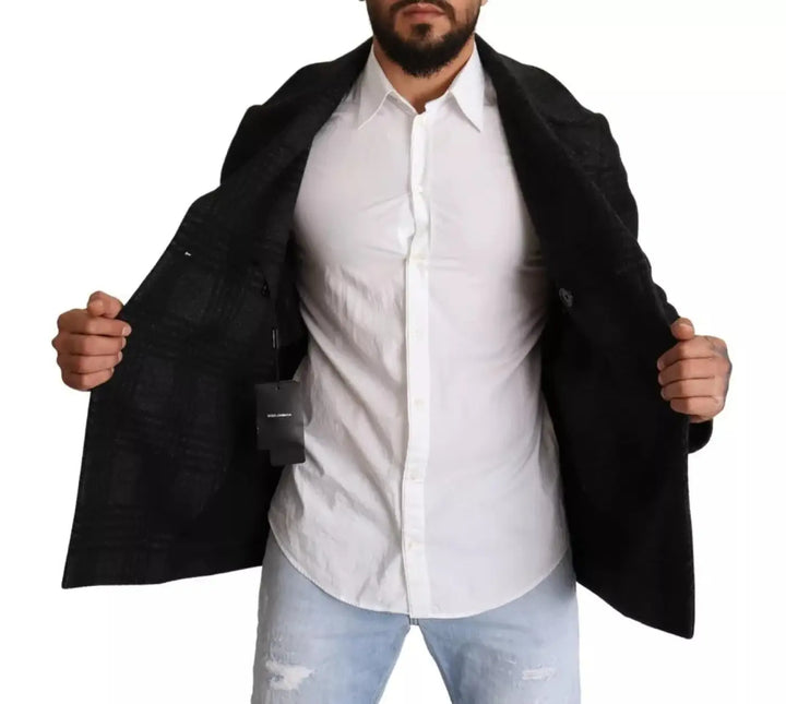 Dolce &amp; Gabbana Black Trench Coat Check Wool Jacket