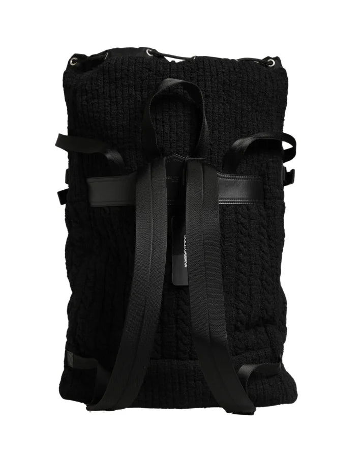 Dolce &amp; Gabbana Black Tricot Wool Blend Duffel Backpack Travel Borse Bag