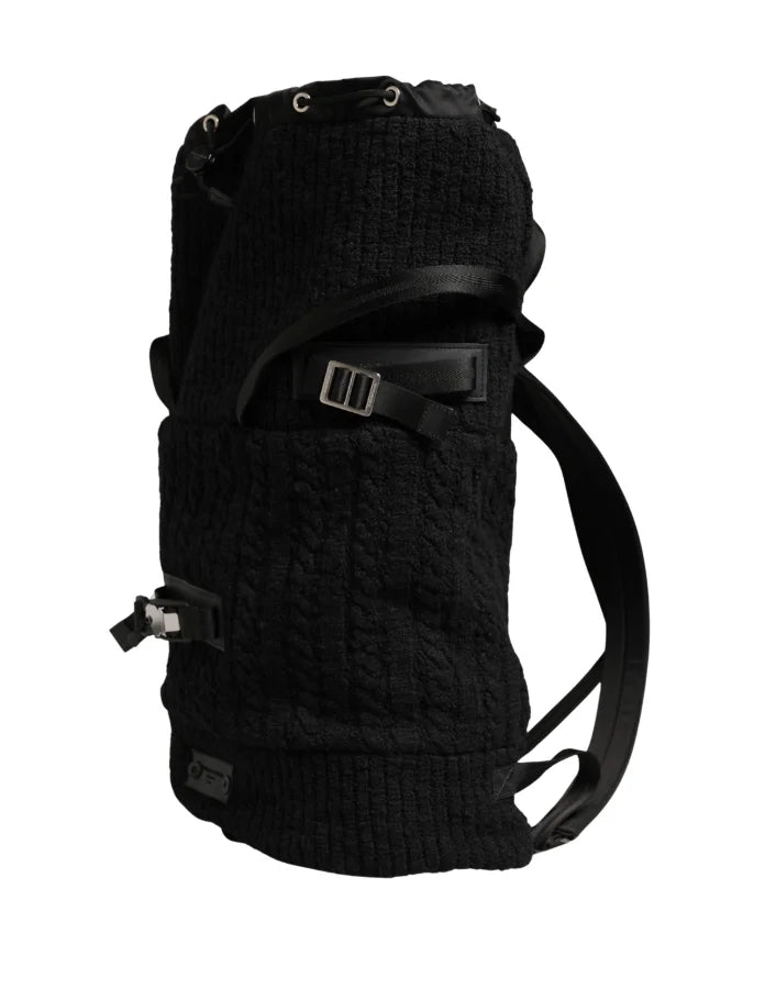Dolce &amp; Gabbana Black Tricot Wool Blend Duffel Backpack Travel Borse Bag