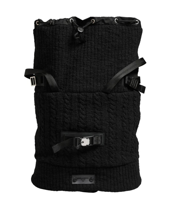 Dolce & Gabbana Black Tricot Wool Blend Duffel Backpack Travel Borse Bag