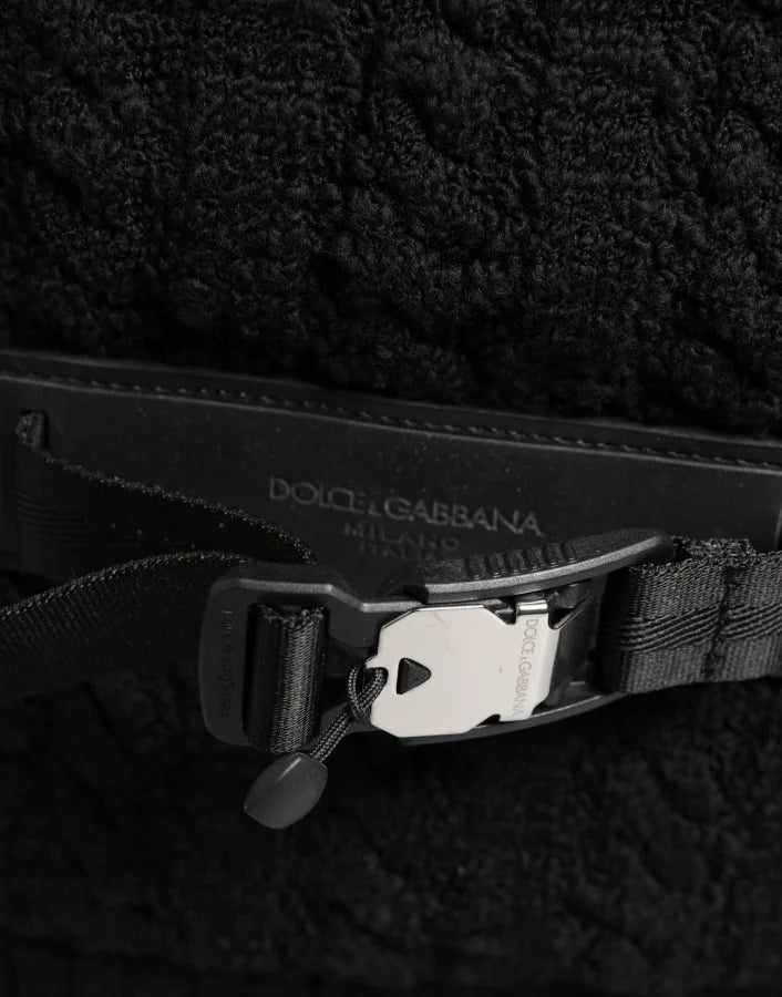 Dolce &amp; Gabbana Black Tricot Wool Blend Duffel Backpack Travel Borse Bag