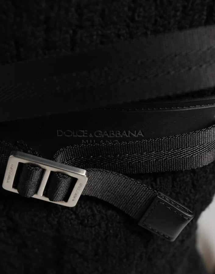 Dolce &amp; Gabbana Black Tricot Wool Blend Duffel Backpack Travel Borse Bag