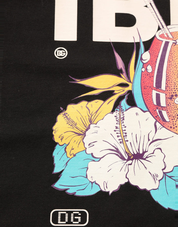 Dolce &amp; Gabbana Black Tropical ?Ibiza’ Men Crew Neck T-shirt