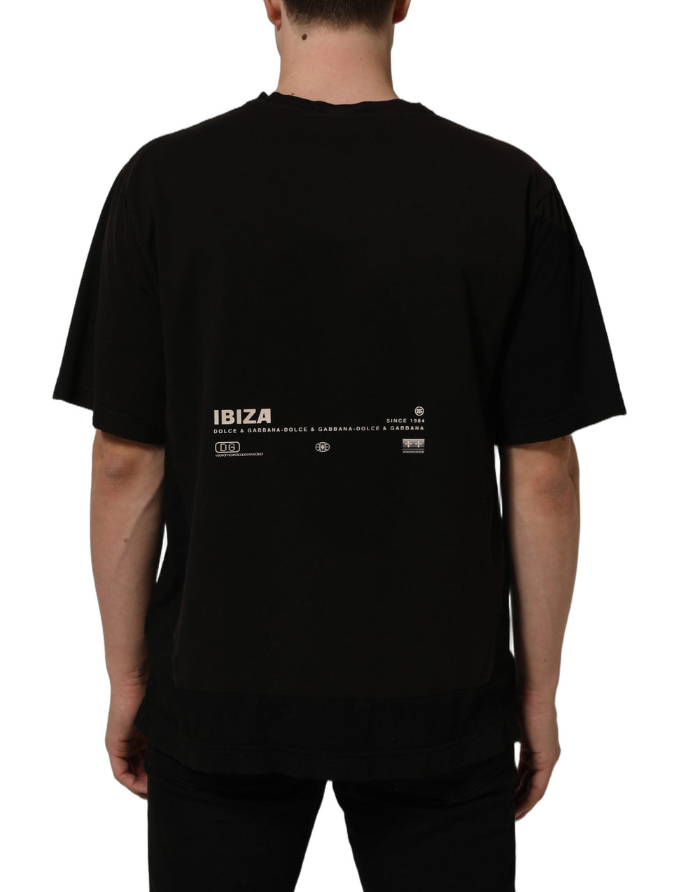 Dolce & Gabbana Black Tropical ?Ibiza’ Men Crew Neck T-shirt
