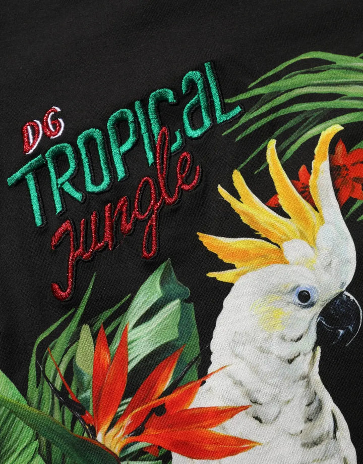 Dolce &amp; Gabbana Black Tropical Print Cotton Round Neck T-Shirt