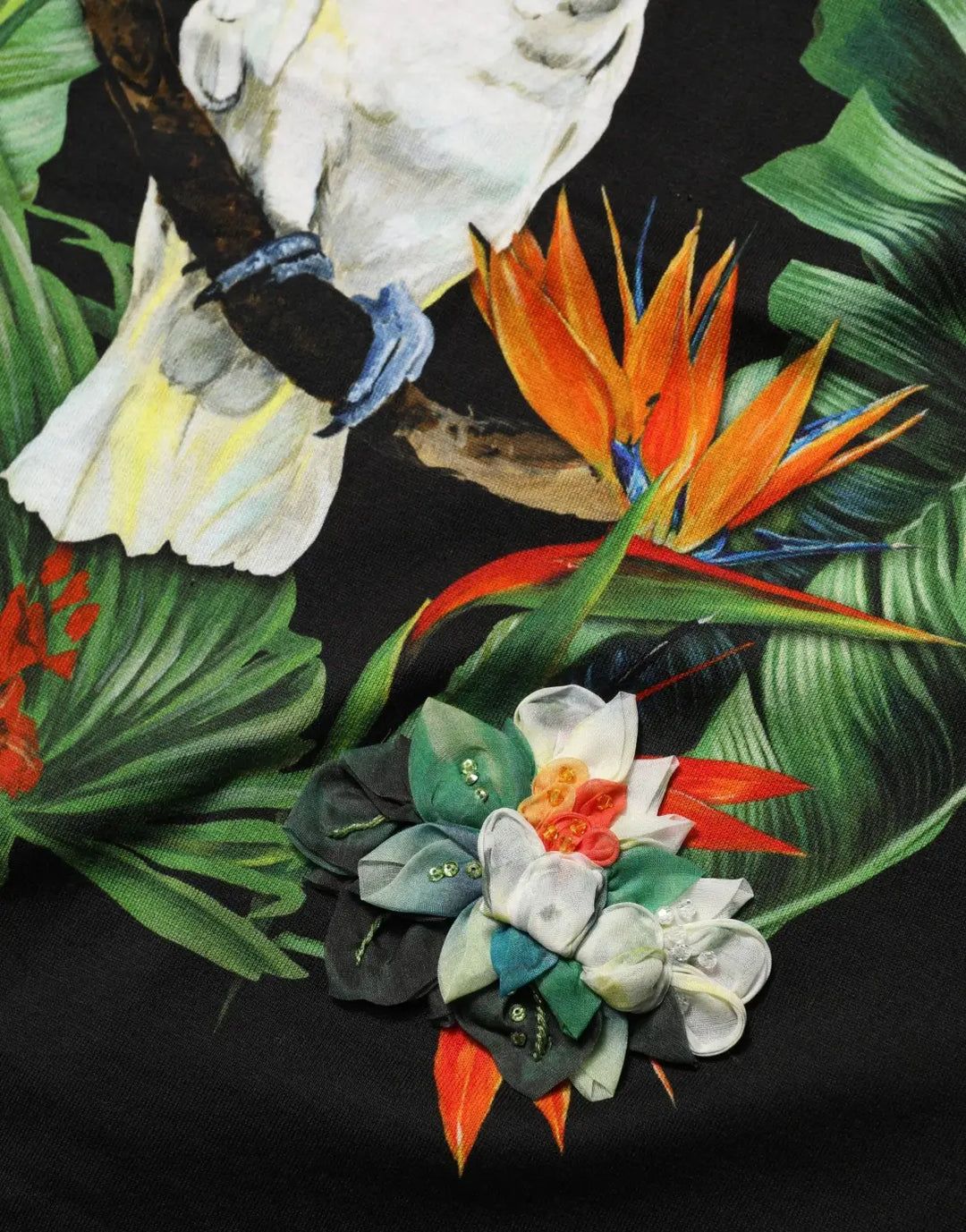 Dolce &amp; Gabbana Black Tropical Print Cotton Round Neck T-Shirt