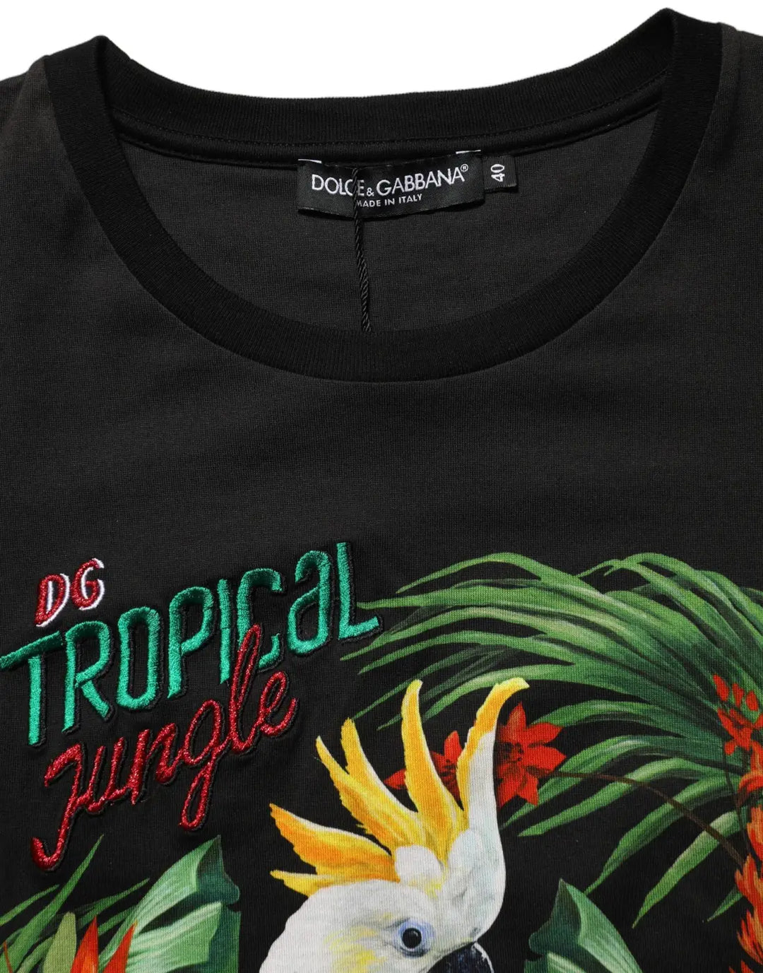 Dolce &amp; Gabbana Black Tropical Print Cotton Round Neck T-Shirt