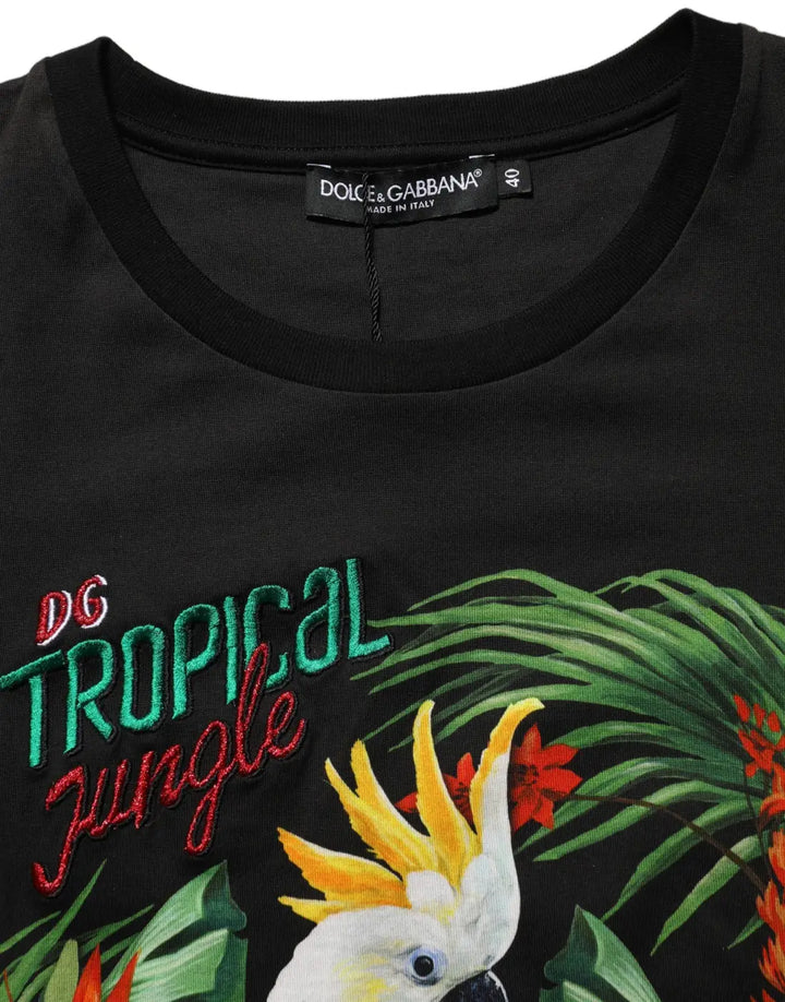 Dolce &amp; Gabbana Black Tropical Print Cotton Round Neck T-Shirt
