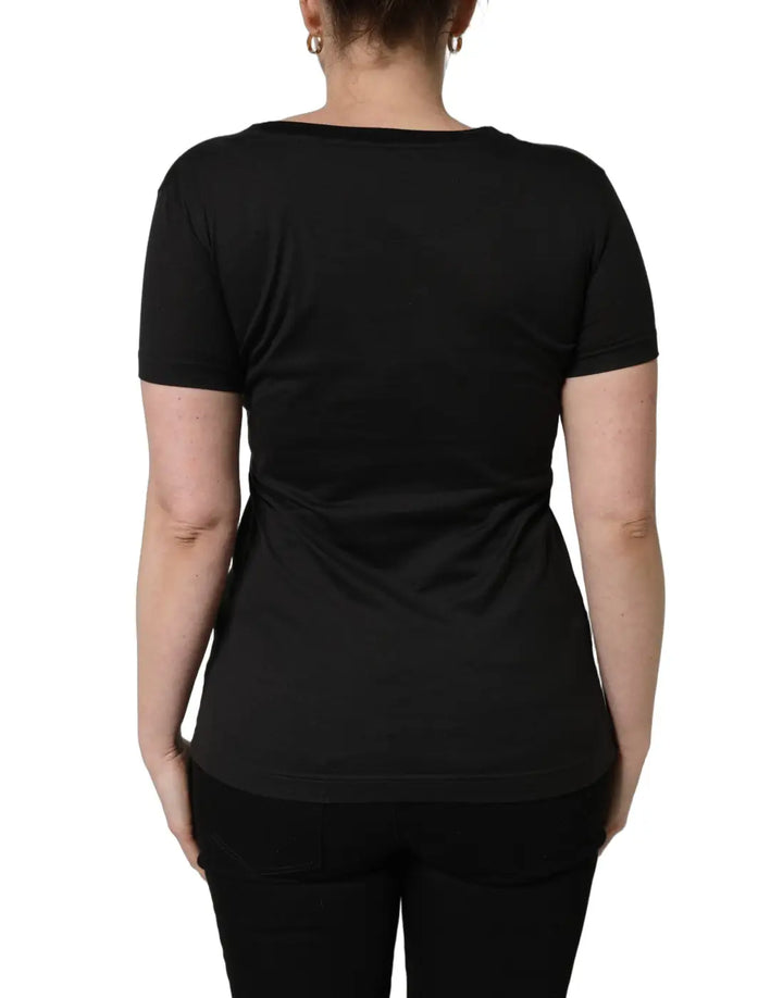 Dolce &amp; Gabbana Black Tropical Print Cotton Round Neck T-Shirt