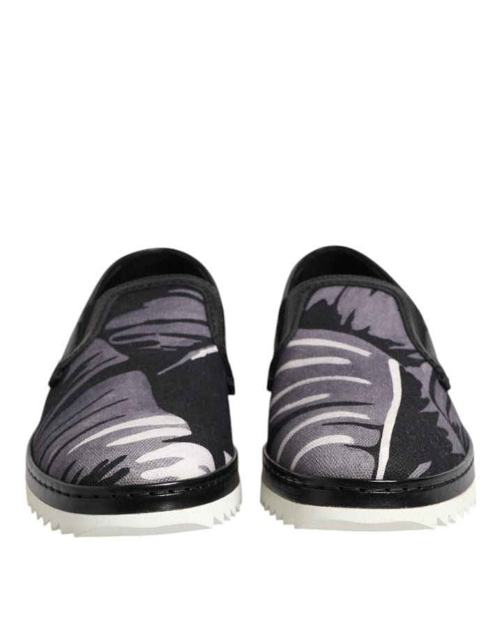 Dolce &amp; Gabbana Black Tropical Slip On Men Sneakers Shoes