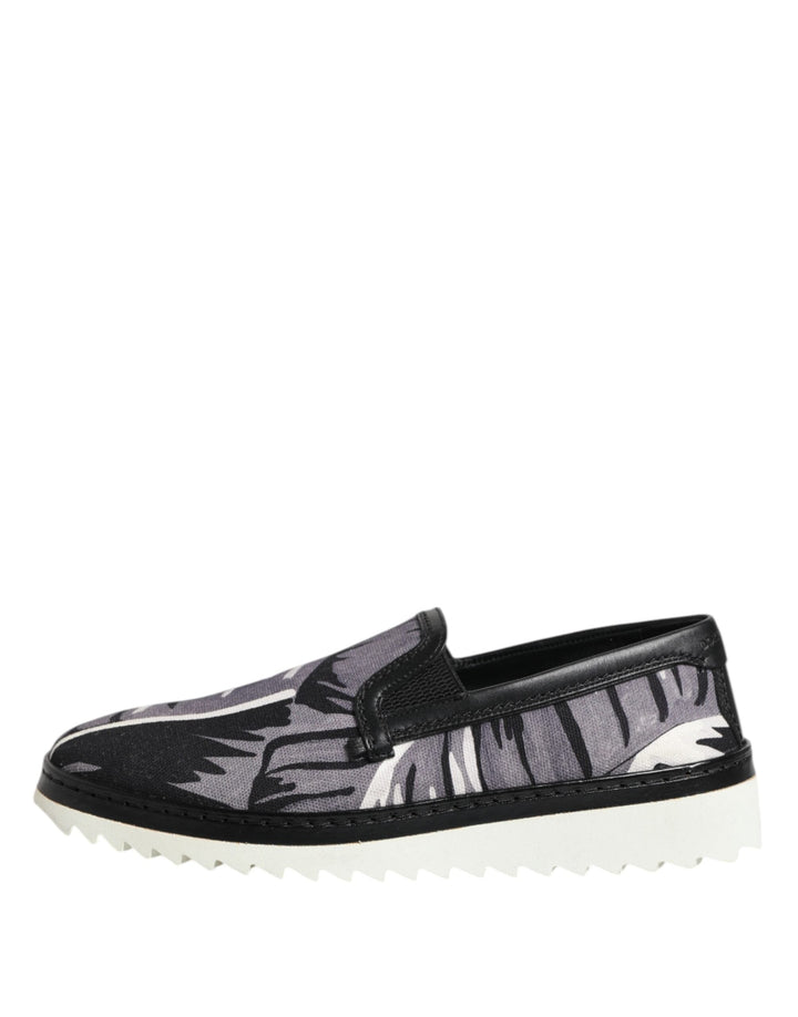 Dolce &amp; Gabbana Black Tropical Slip On Men Sneakers Shoes