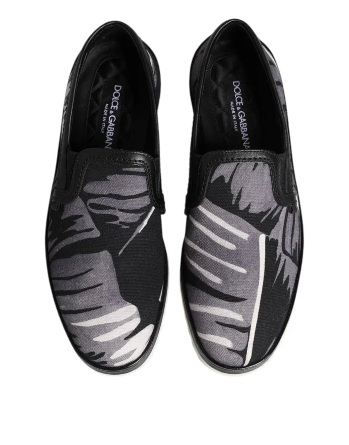 Dolce &amp; Gabbana Black Tropical Slip On Men Sneakers Shoes