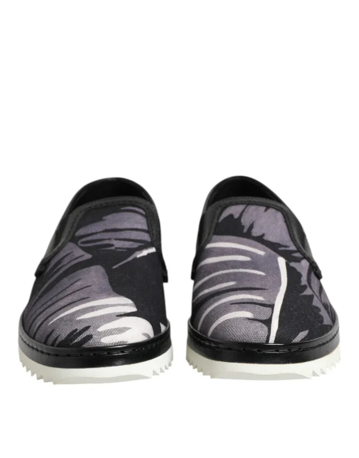 Dolce &amp; Gabbana Black Tropical Slip On Men Sneakers Shoes