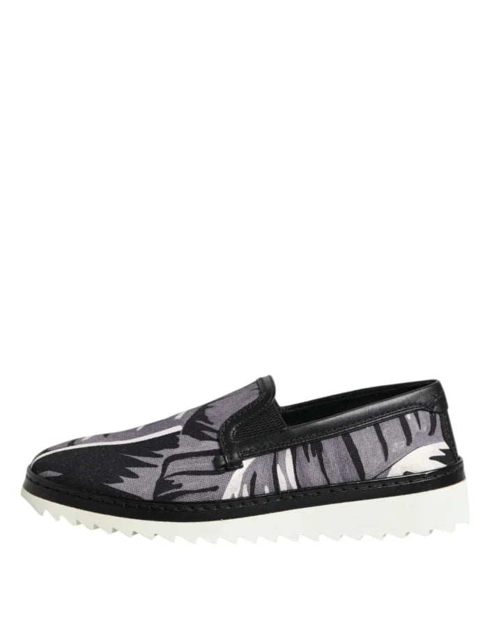 Dolce &amp; Gabbana Black Tropical Slip On Men Sneakers Shoes