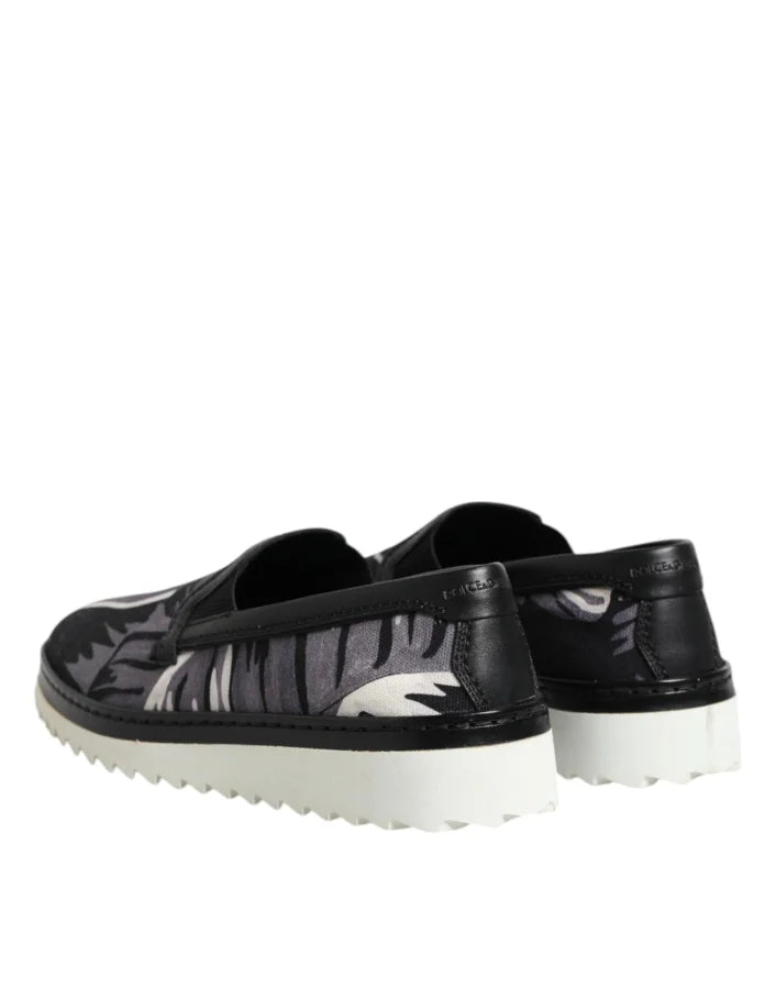 Dolce &amp; Gabbana Black Tropical Slip On Men Sneakers Shoes