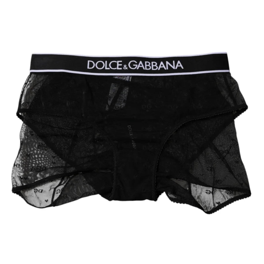 Dolce &amp; Gabbana Black Tulle Nylon Mid Waist Panty Underwear