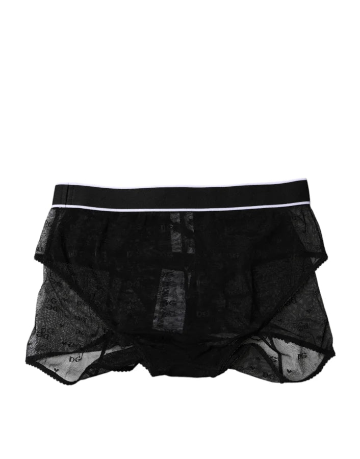 Dolce &amp; Gabbana Black Tulle Nylon Mid Waist Panty Underwear