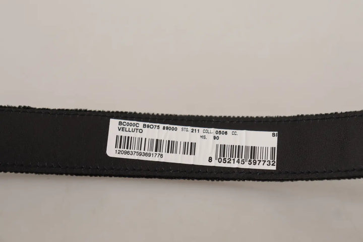 Dolce &amp; Gabbana Black Velvet Classic Logo Engraved Metal Belt