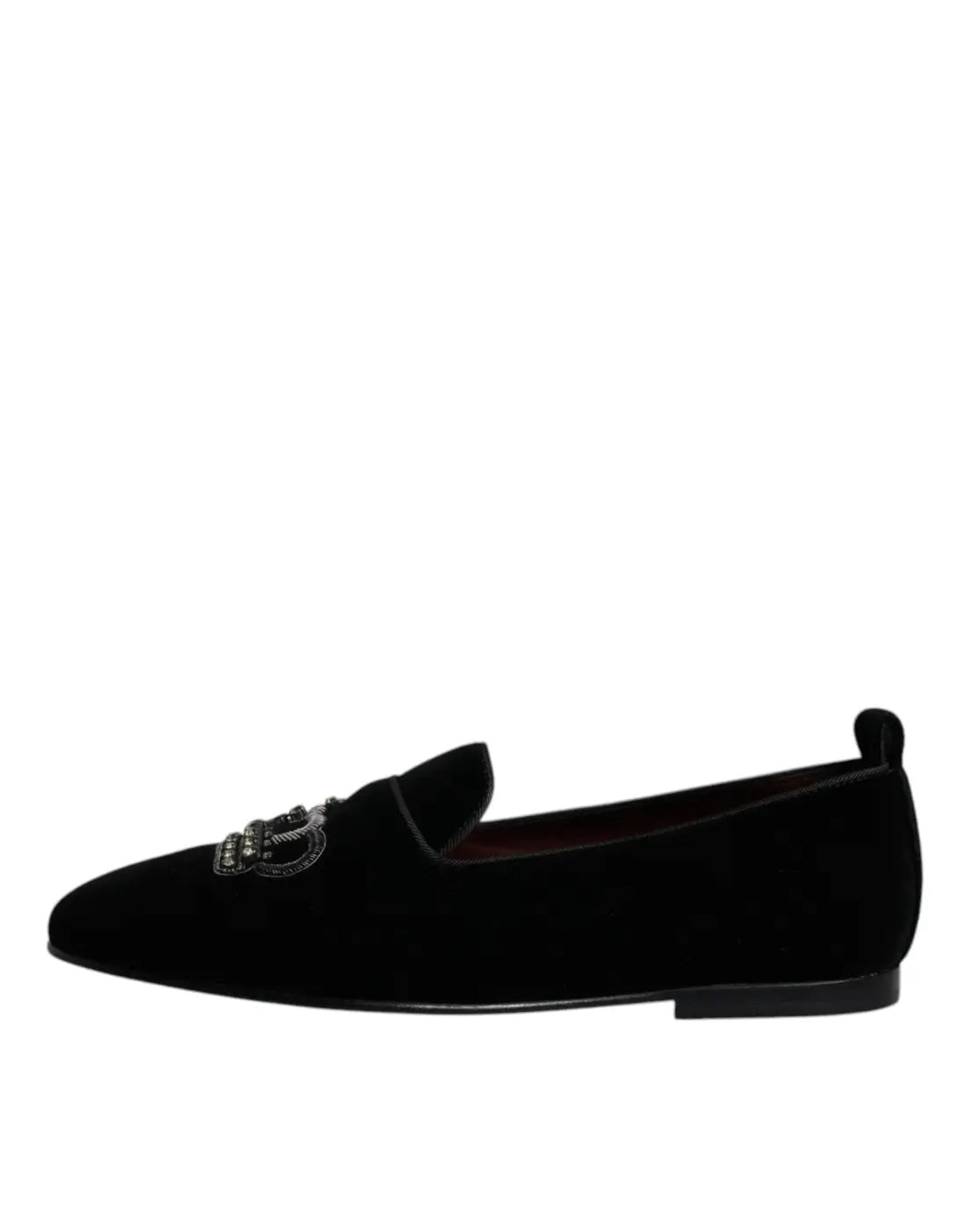 Dolce &amp; Gabbana Black Velvet Crystal Crown Loafers Formal Dress Shoes