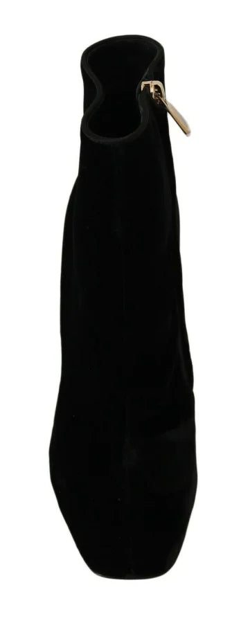 Dolce &amp; Gabbana Black Velvet Crystal Square Heels Shoes
