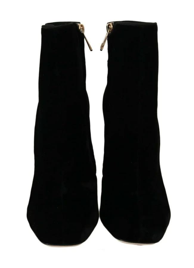 Dolce &amp; Gabbana Black Velvet Crystal Square Heels Shoes