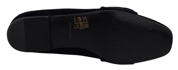 Dolce &amp; Gabbana Black Velvet Crystals Loafers Flats Shoes