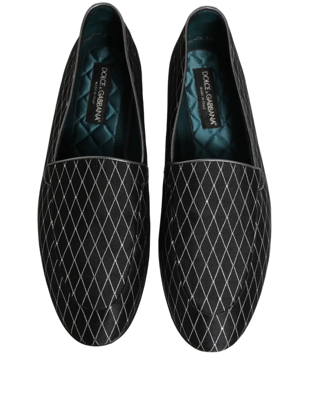 Dolce &amp; Gabbana Black Velvet Diamond Stitched Loafers Shoes