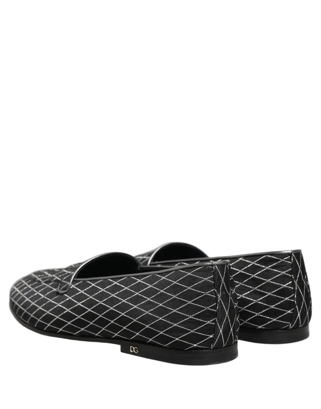 Dolce &amp; Gabbana Black Velvet Diamond Stitched Loafers Shoes