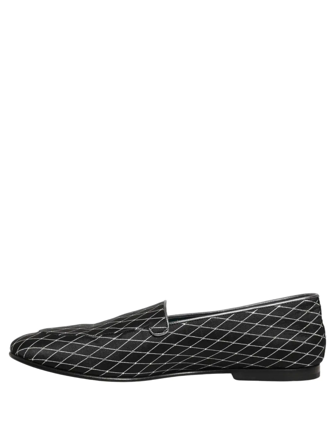 Dolce &amp; Gabbana Black Velvet Diamond Stitched Loafers Shoes
