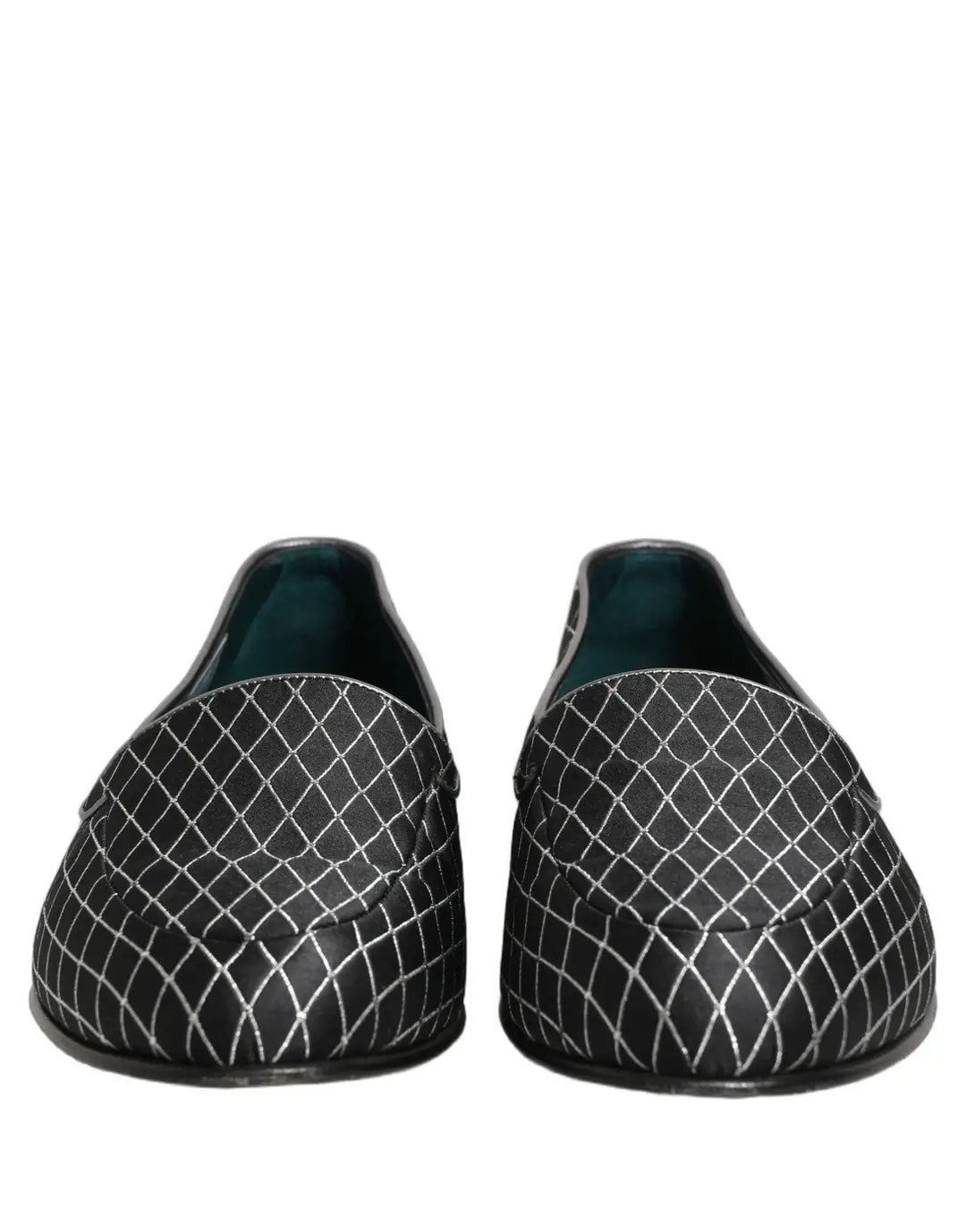 Dolce &amp; Gabbana Black Velvet Diamond Stitched Loafers Shoes