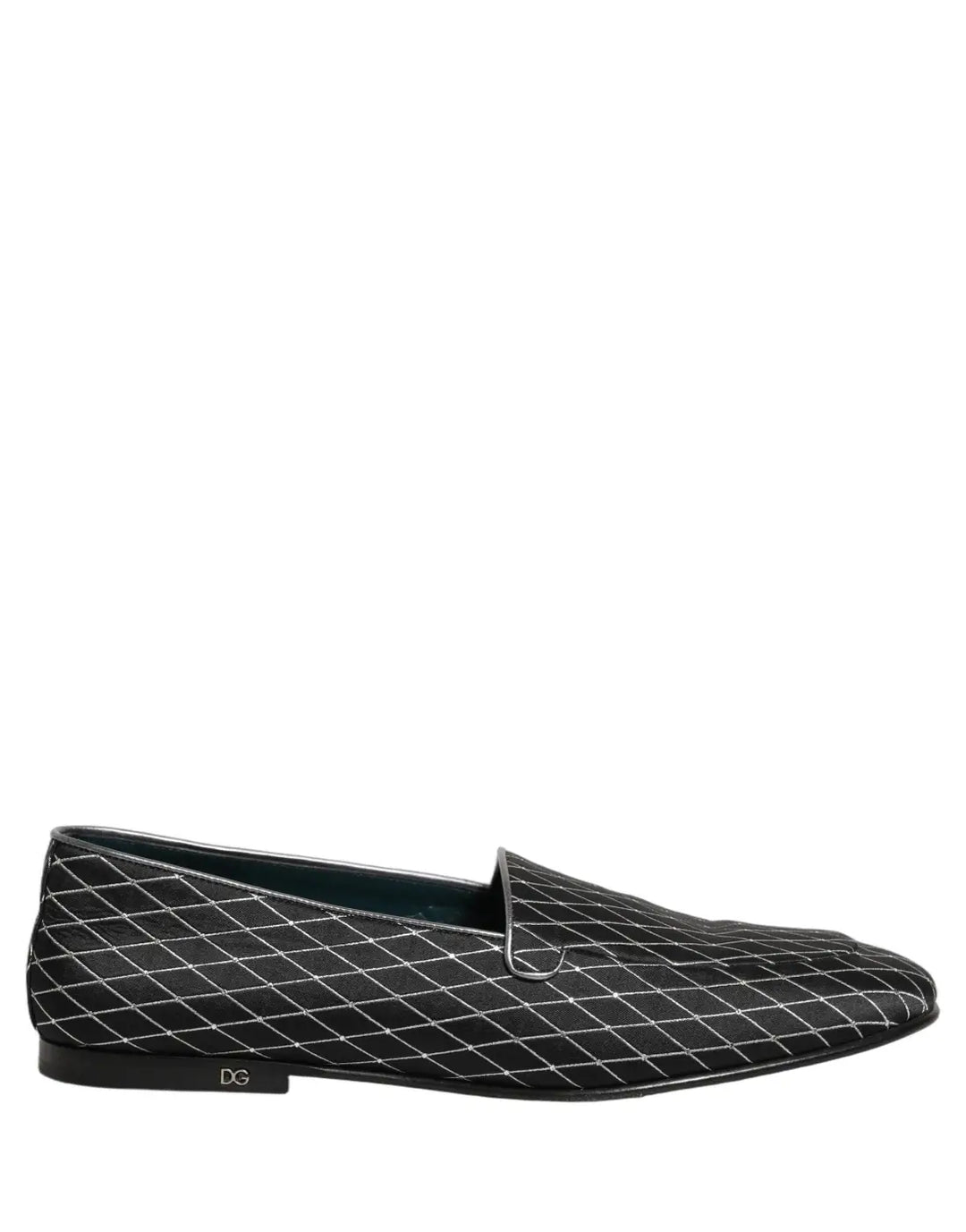 Dolce &amp; Gabbana Black Velvet Diamond Stitched Loafers Shoes