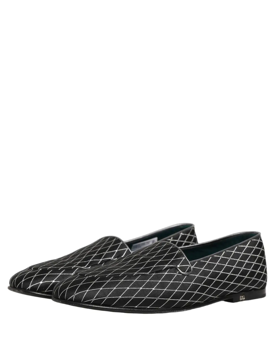 Dolce &amp; Gabbana Black Velvet Diamond Stitched Loafers Shoes