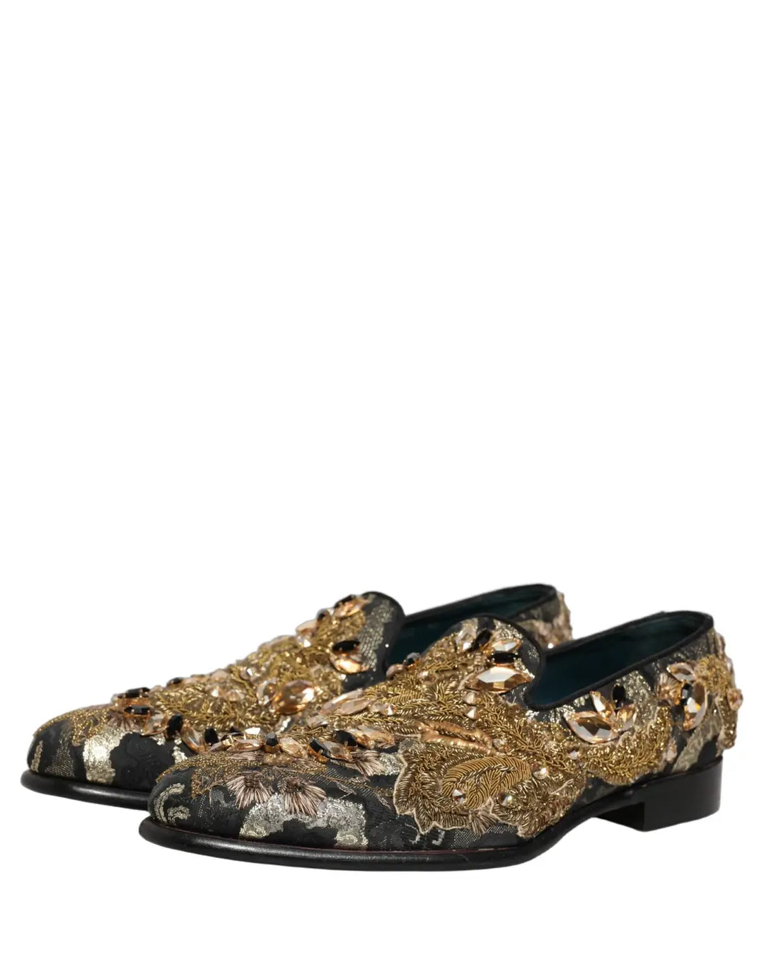 Dolce &amp; Gabbana Black Velvet Embellished Dress Loafers Shoes