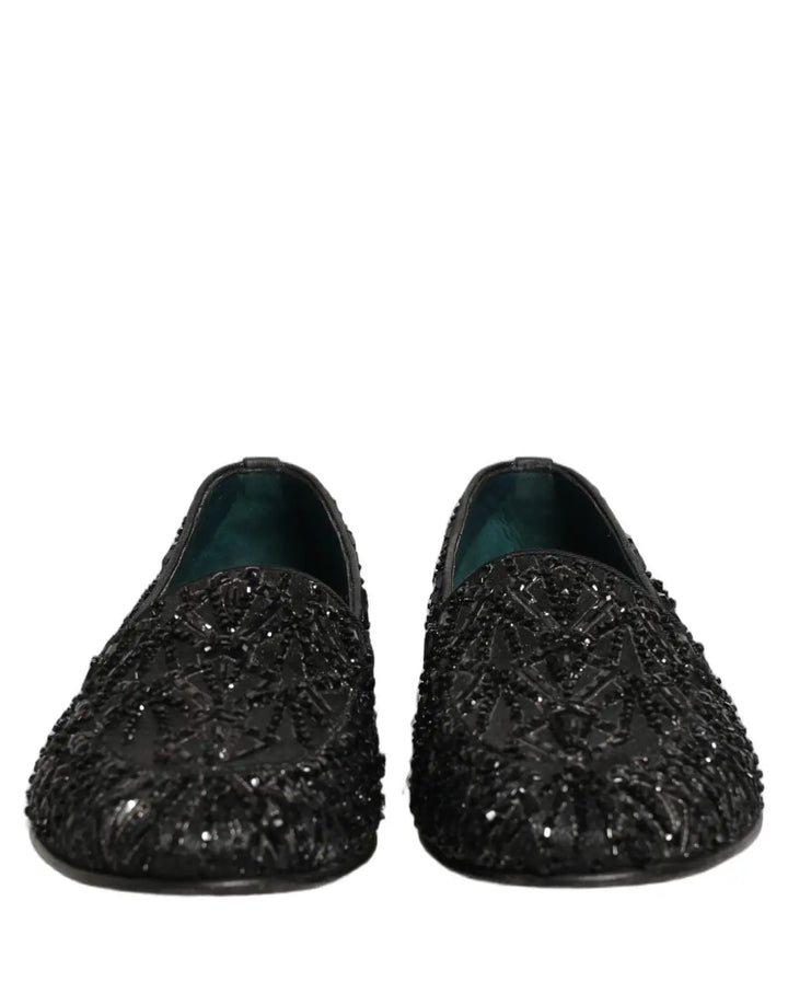 Dolce &amp; Gabbana Black Velvet Embroidered Dress Loafers Shoes
