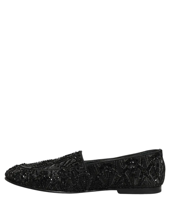 Dolce &amp; Gabbana Black Velvet Embroidered Dress Loafers Shoes