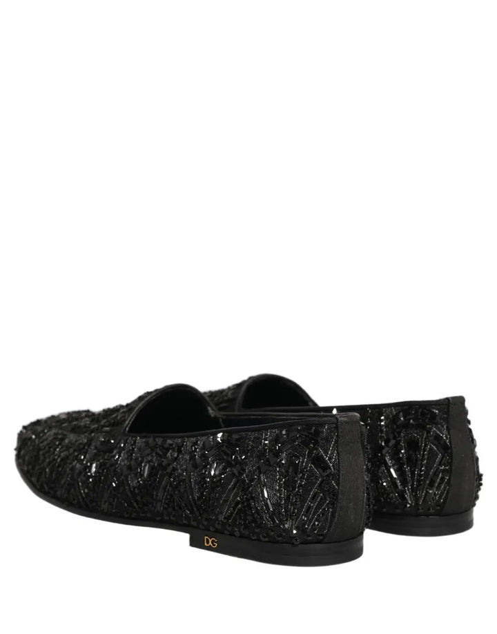 Dolce &amp; Gabbana Black Velvet Embroidered Dress Loafers Shoes