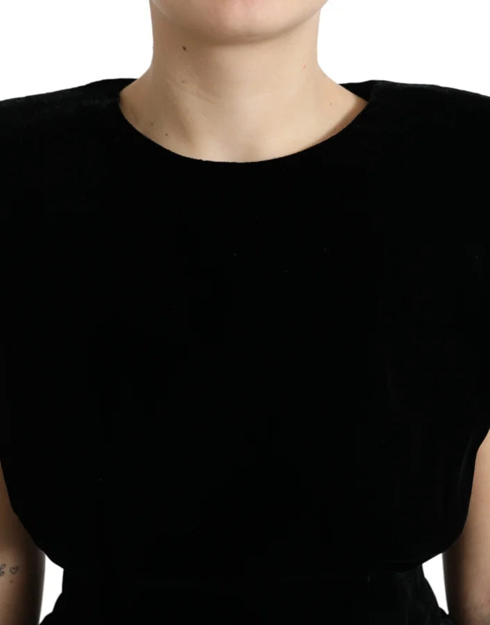 Dolce &amp; Gabbana Black Velvet Fitted Padded Shoulder Blouse Top