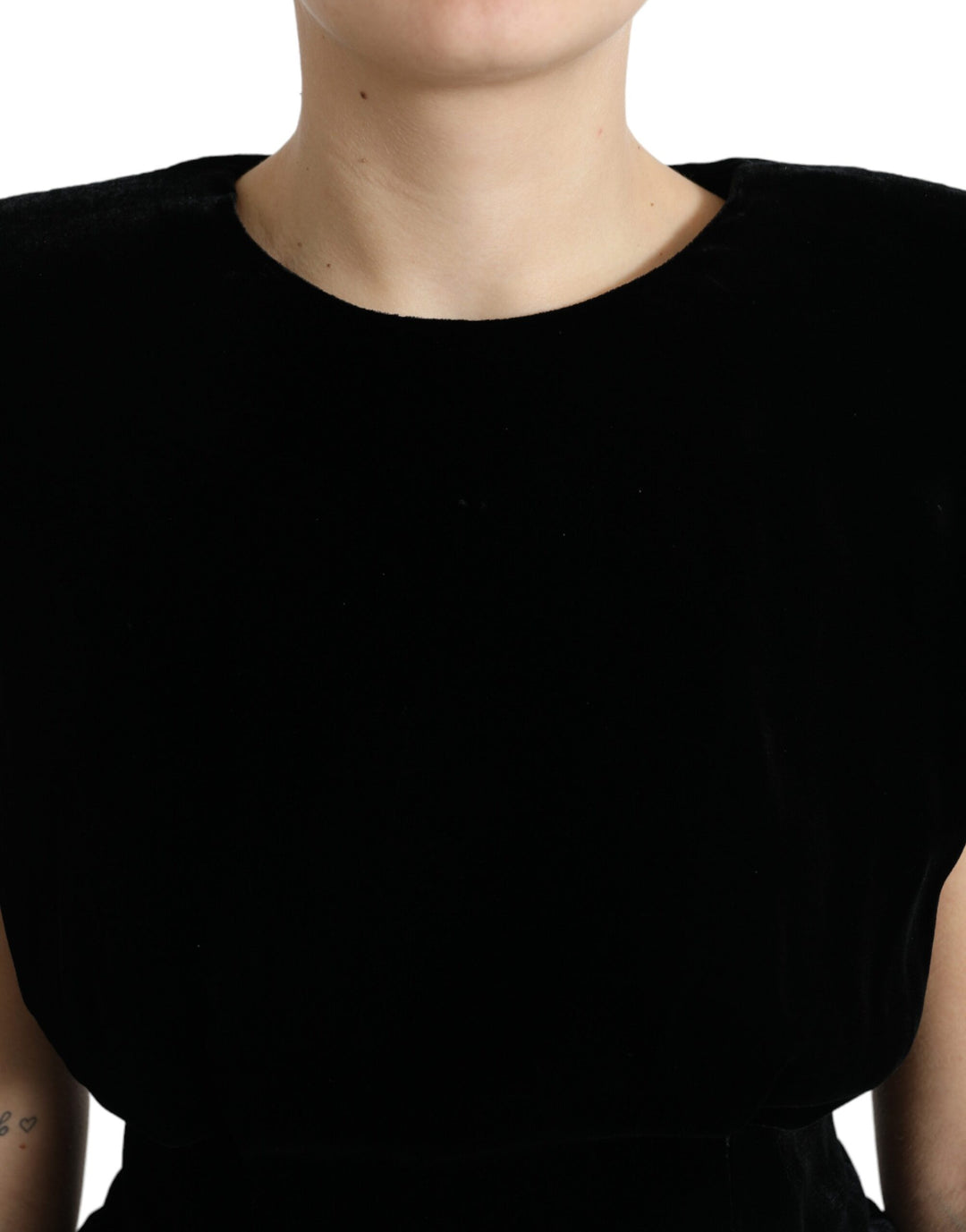 Dolce &amp; Gabbana - Black Velvet Fitted Padded Shoulder Blouse Top