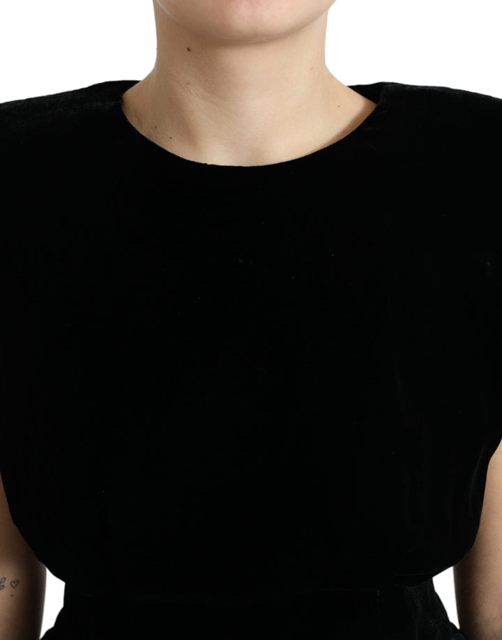 Dolce &amp; Gabbana - Black Velvet Fitted Padded Shoulder Blouse Top