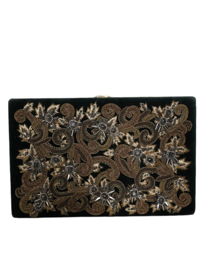 Dolce & Gabbana - Black Velvet Gold Frame Clutch Evening Party Purse Bag