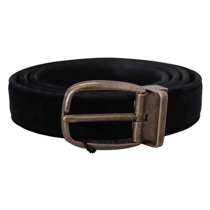 Dolce & Gabbana Black Velvet Leather Antique Metal Buckle