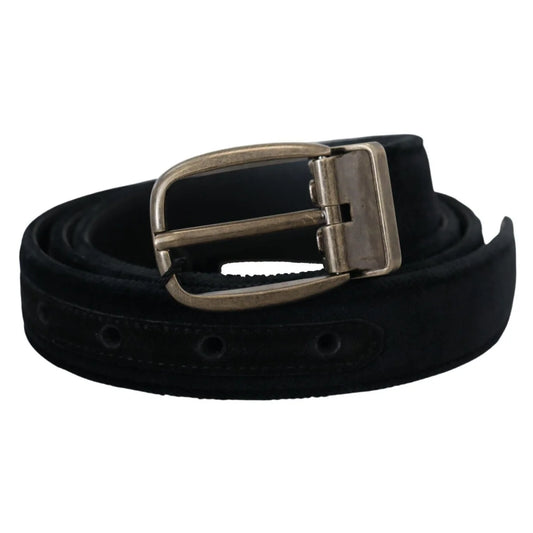 Dolce & Gabbana Black Velvet Leather Antique Metal Buckle