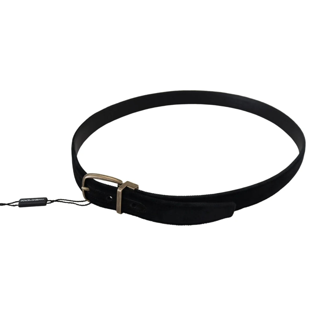 Dolce & Gabbana Black Velvet Leather Antique Metal Buckle