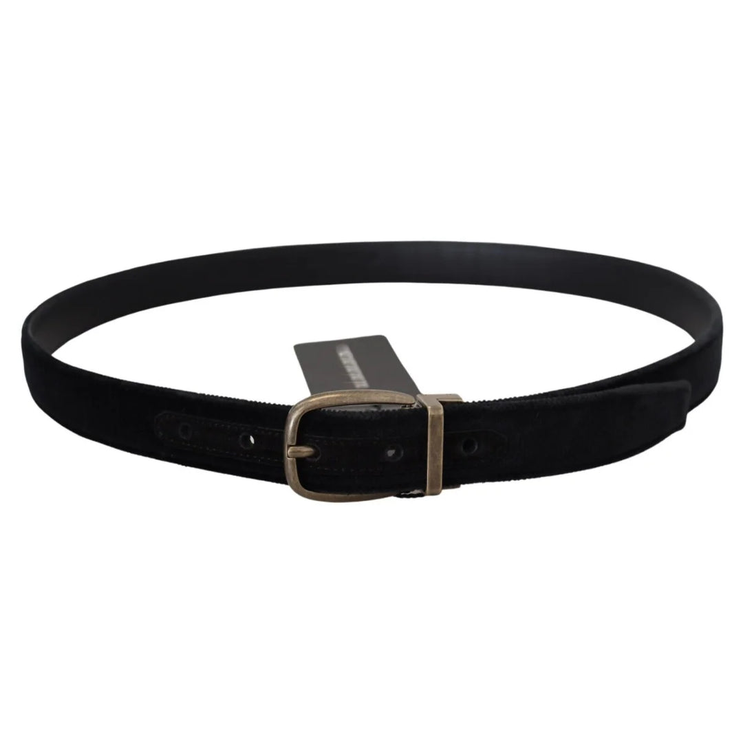 Dolce & Gabbana Black Velvet Leather Antique Metal Buckle