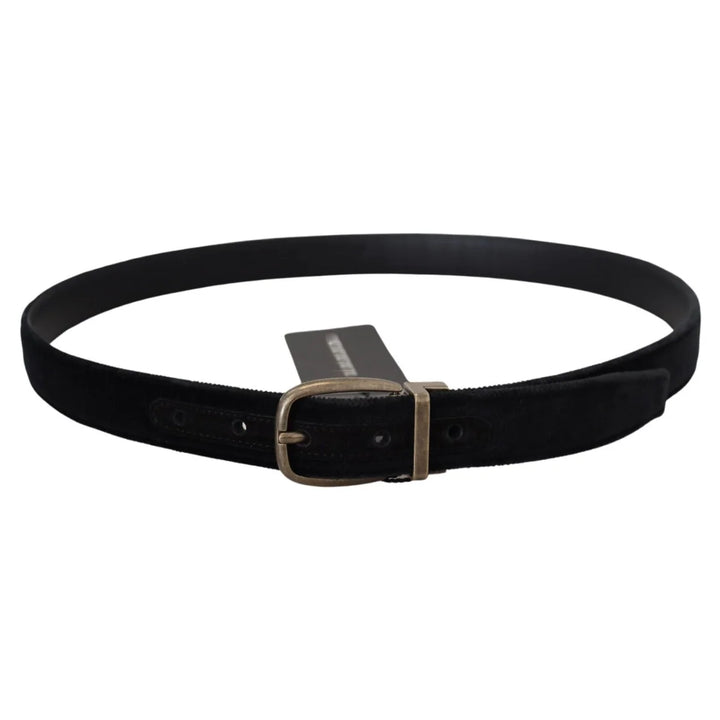 Dolce & Gabbana Black Velvet Leather Antique Metal Buckle