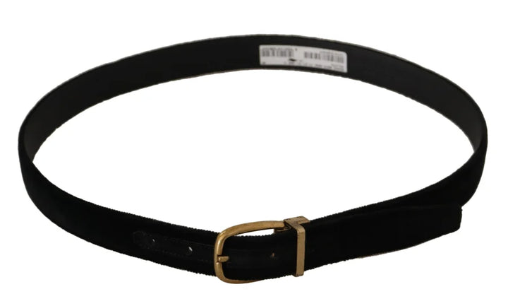 Dolce &amp; Gabbana Black Velvet Leather Gold Tone Metal Buckle Belt